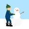 Boy child makes a snowman winter New Year Christmas illustration vector