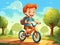 boy child rides a bike in the park