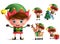 Boy christmas elf vector character set. Little kid elves with green costume
