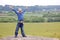 Boy at classic England landscape