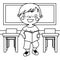 Boy in classroom coloring page