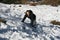 Boy climbing in the snow