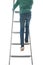 The boy climbs on a ladder to the purpose up