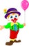 Boy in clown costume cartoon holding balloon