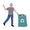 Boy Collecting Plastic Waste into Garbage Bag, Child Picking Up Trash for Recycling Vector Illustration