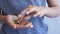 Boy counting Euro coins in his hands. Kid saving money. Child counting his savings