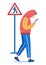 Boy crosses road in wrong place, checking smartphone. Traffic Rules and Internet Addiction - Isolated illustration