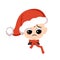 Boy with crying and tears emotion, sad face, depressive eyes in red Santa hat