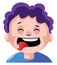Boy with curly purple hair is craving some food illustration vector