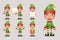 Boy Cute Elf Christmas Santa Claus Helper Teen New Year Holiday 3d Cartoon Characters Realistic Icons Set Design Vector