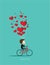 Boy Cycling on red bicycle with Red Heart vector