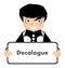 Boy with decalogue sign,english, rules, isolated.