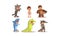 Boy in different masquerade costumes set, wolf, bear, shark fish, crocodile, raccoon, vector Illustration