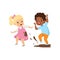 Boy dirtying the girl with dirt, bad behavior, conflict between kids, mockery and bullying at school vector Illustration