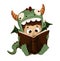 Boy disguised as a dragon reading book
