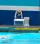 Boy diving into pool