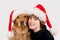 Boy and Dog in Christmas Hats