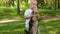 Boy with a dog in nature. little boy walking with a cute Yorkshire terrier dog in the park