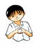 Boy doing finger language in the heart-shaped