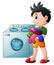 Boy doing laundry with washing machine