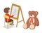 Boy Drawing Teddy Bear Poster Vector Illustration