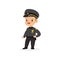 Boy dream of being grown up and working in police department. Kid dressed as police officer. Flat child character