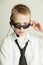 Boy Dressed as Slick Businessman with Head Set