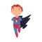 Boy dressed as a superhero in flight cartoon vector illustration