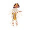 Boy dressed in pharaoh costume for Halloween holiday party. Child character walking, disguised in spooky creepy Egypt