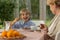 Boy eating tasty cake