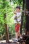 Boy enjoying activity in a climbing adventure park