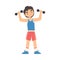 Boy Exercising with Dumbbells, Kid Doing Sports, Healthy Lifestyle Concept Cartoon Style Vector Illustration