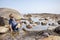 Boy exploring tide pools on New Hampshire coast