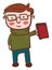 Boy with eyeglass holding book in hand vector or color illustration