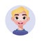 Boy face avatars, portraits of young male characters. Child with blond hair, green eyes. Cartoon smiling teenager or preteen