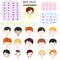 Boy face constructor vector kids character and guy avatar creation with head lips eyes illustration set of man-child