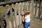 Boy feeding giraffe