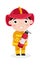 Boy in fireman uniform with fire extinguisher