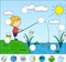 Boy fisherman with fishing rod on the lake. Complete the puzzle