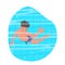 Boy Float In Clear Blue Water Of Pool With Serene Expression On His Face. Child Character Relax in Peaceful Atmosphere