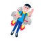 Boy flying with rocket jetpack like a super hero pilot flat style design vector illustration isolated on white background.
