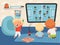 Boy gamers. Little men playing video games. Cute cartoon happy baby with lemonade bottle in living room interior vector