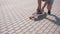 Boy gets ready to ride skateboard