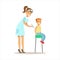 Boy Getting Vaccinated On Medical Check-Up With Female Pediatrician Doctor Doing Physical Examination For The Pre-School