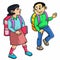 Boy and girl with backpack going to school