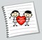 Boy and girl with big heart (cartoon doodle). Happy mothers day