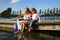 Boy and girl with boat