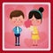 Boy and girl bouquet flowers pink hearts background