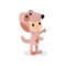 Boy or girl character in adorable brown puppy costume. Cartoon child in funny animal suit. Isolated flat vector for book