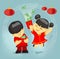 Boy and girl characters in Chinese costumes Are glad to reward,children